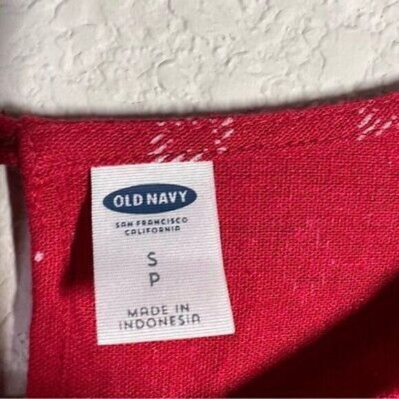 Old Navy Womens Printed Shift Dress Size S Red Cuffed Sleeve Crew‎ Neck Linen - Picture 7 of 7